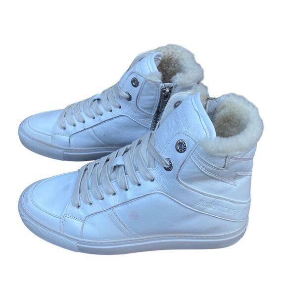 NWT New ZADIG & VOLTAIRE High Flash Distressed SHEARLING Sneakers 37 US(6.5-7) - Picture 6 of 14